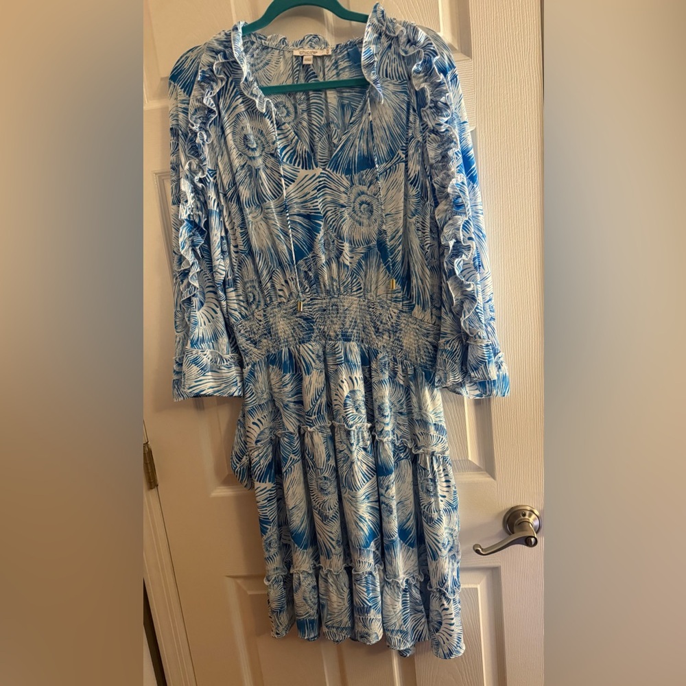 Chico's Teal and White Abstract Dress